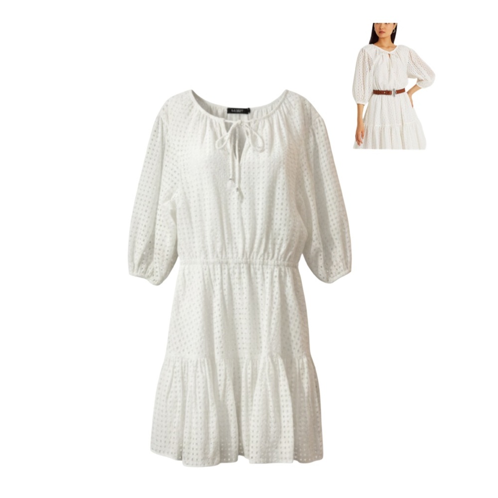 Lauren Ralph Lauren White Eyelet Cotton Puff Sleeve Cottage Core Women’s Dress